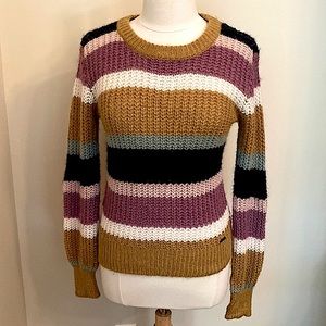 Abercrombie & Fitch Pink Black Mustard Fuzzy Ribbed Knit Wool Blend Sweater SZ M